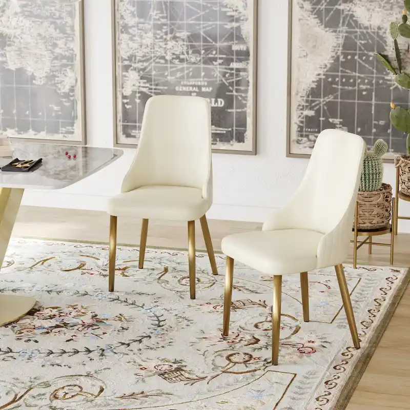 Ivory White PU Leather Dining Chair, Dining Height, Set of 2
