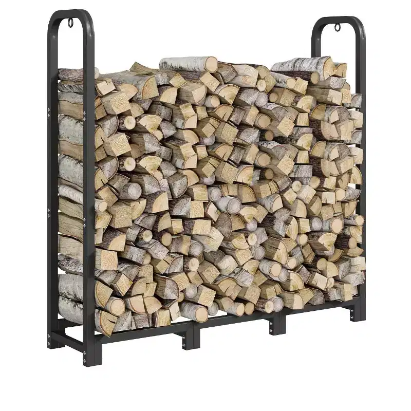 Coolmee Firewood Rack Stand 4ft, Steel Log Holder, Wood Pile Storage Organizer, Adjustable Lumber Storage Stacker for Fireplace Fire Pit, Heavy Duty