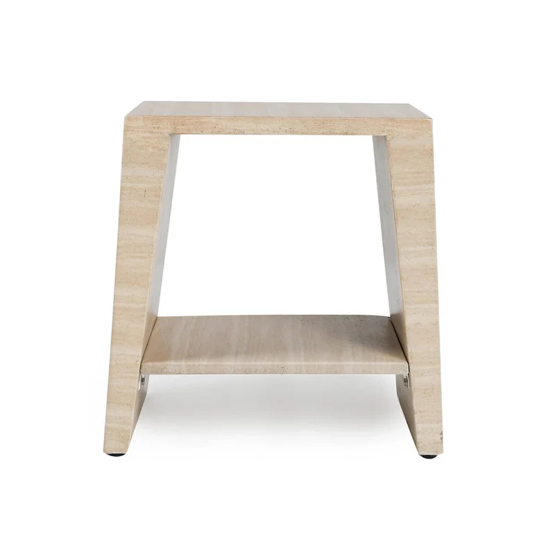 Classic Home Rosen Outdoor Round Stone End Table in Beige