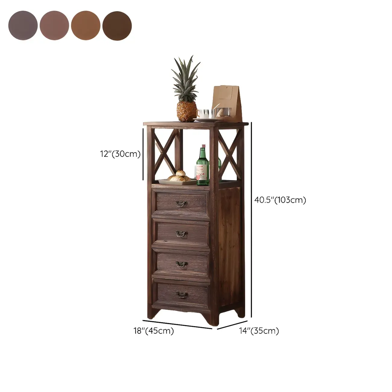 Industrial Rectangular Brown Wooden Drawer Cabinet