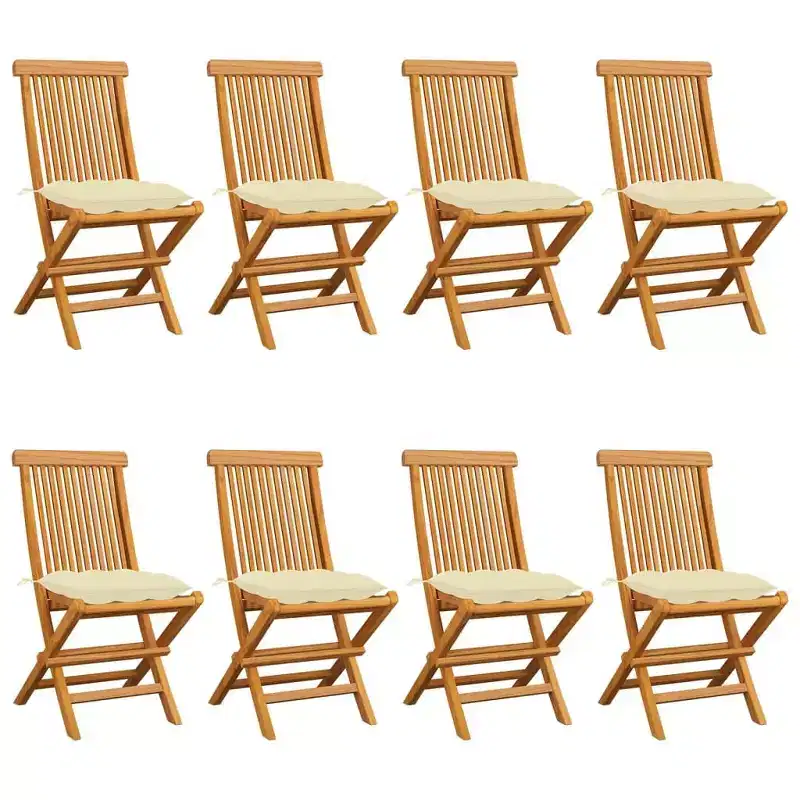 vidaXL Teak Patio Chairs Set with Cream White Cushions, 8 pcs, Weatherproof Outdoor Furniture, Elegant Design, and Store, Lightweight and Durable