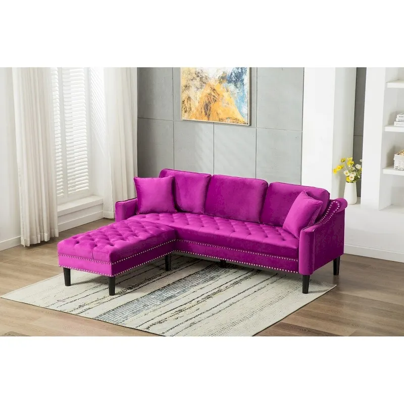 Modern Tufted Fabric Upholstered Sofa with Ottoman
