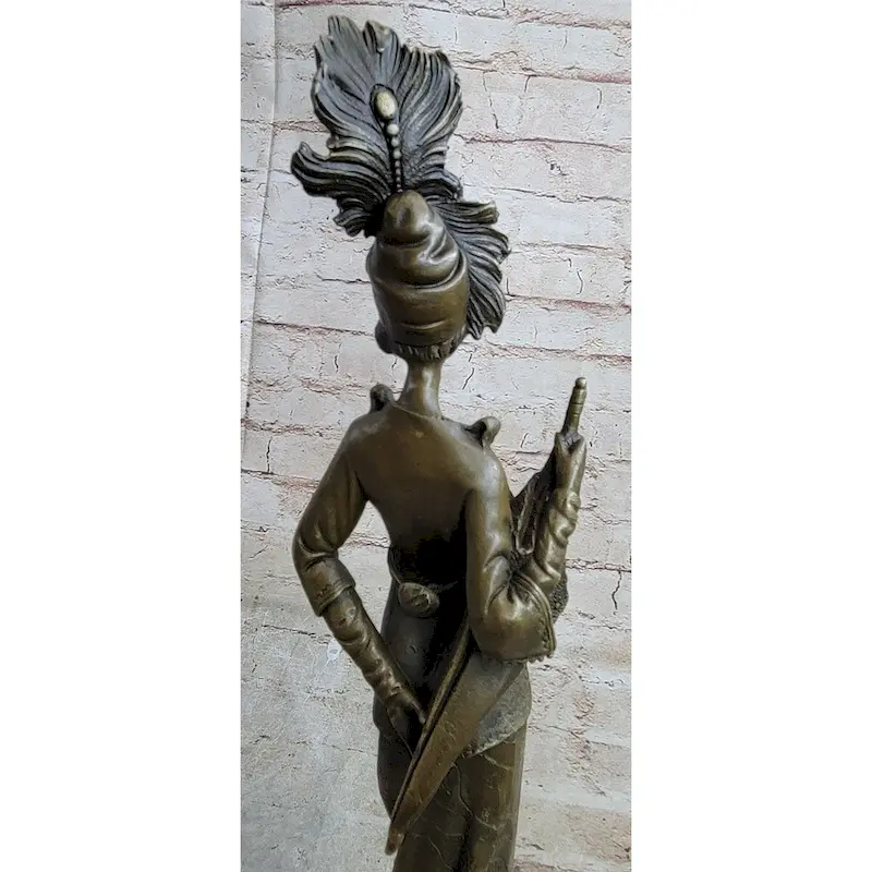 Art Deco Charleston Flapper W/ Feathered Hat - Bronze Sculpture By J. Kin