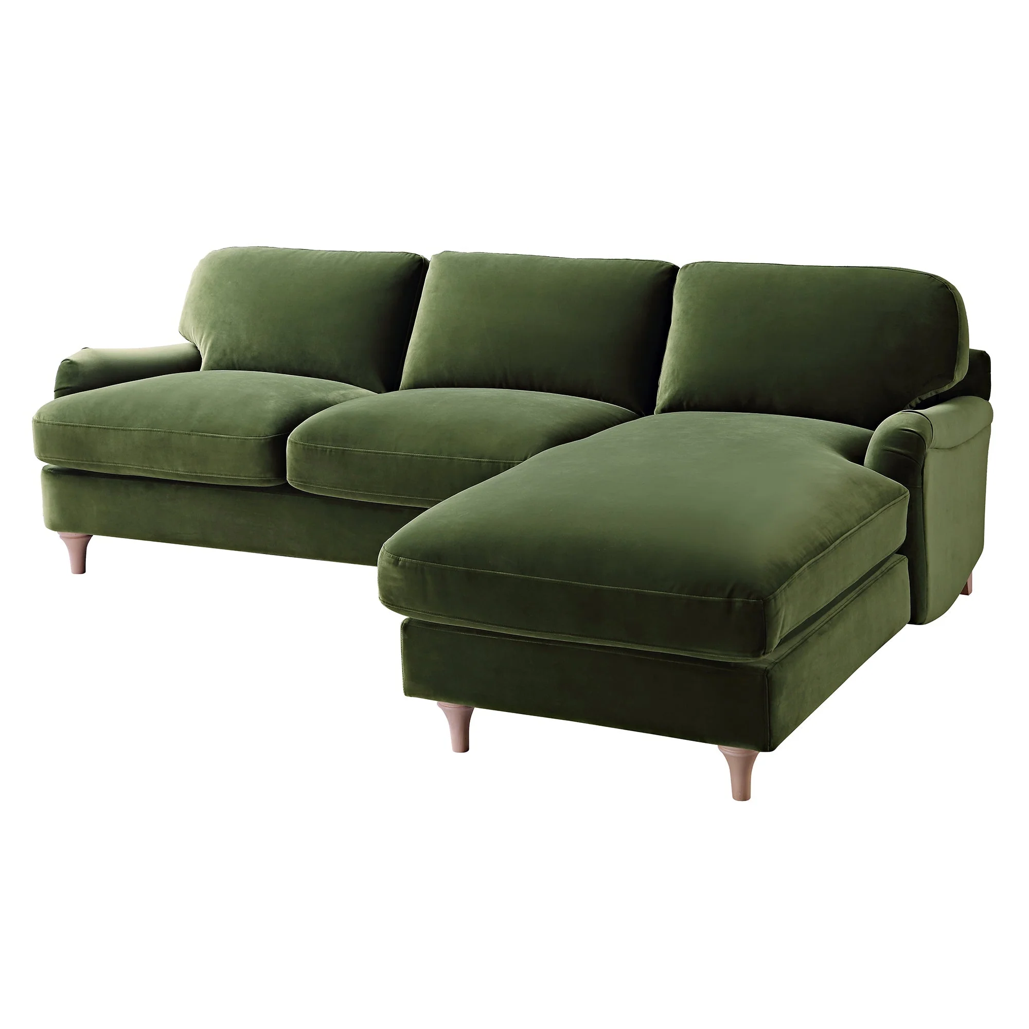 Fern Green Velvet Sofa, Grande Chaise Sofa Right Hand Facing