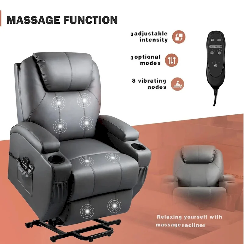 Faux Leather Power Lift Recliner Chair with Massage
