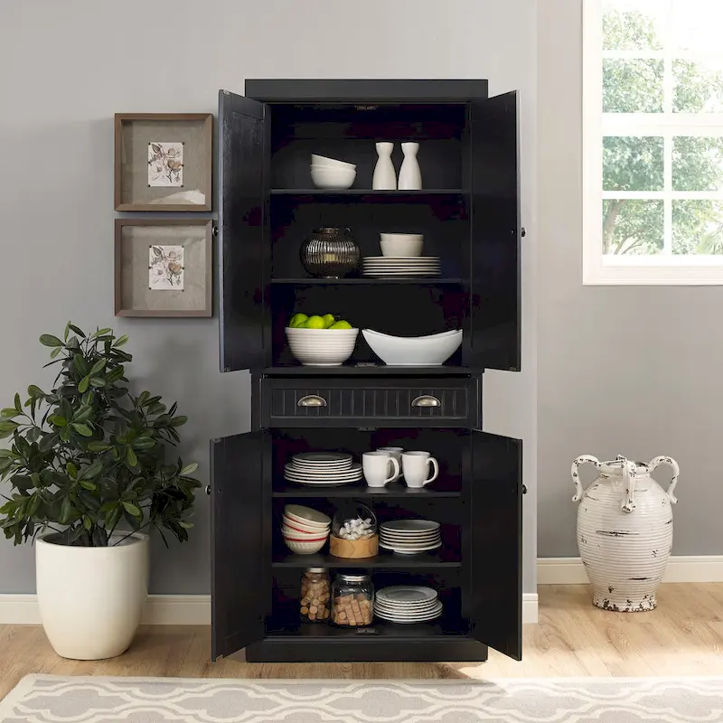 Crosley Seaside Kitchen Pantry in Distressed Black Finish