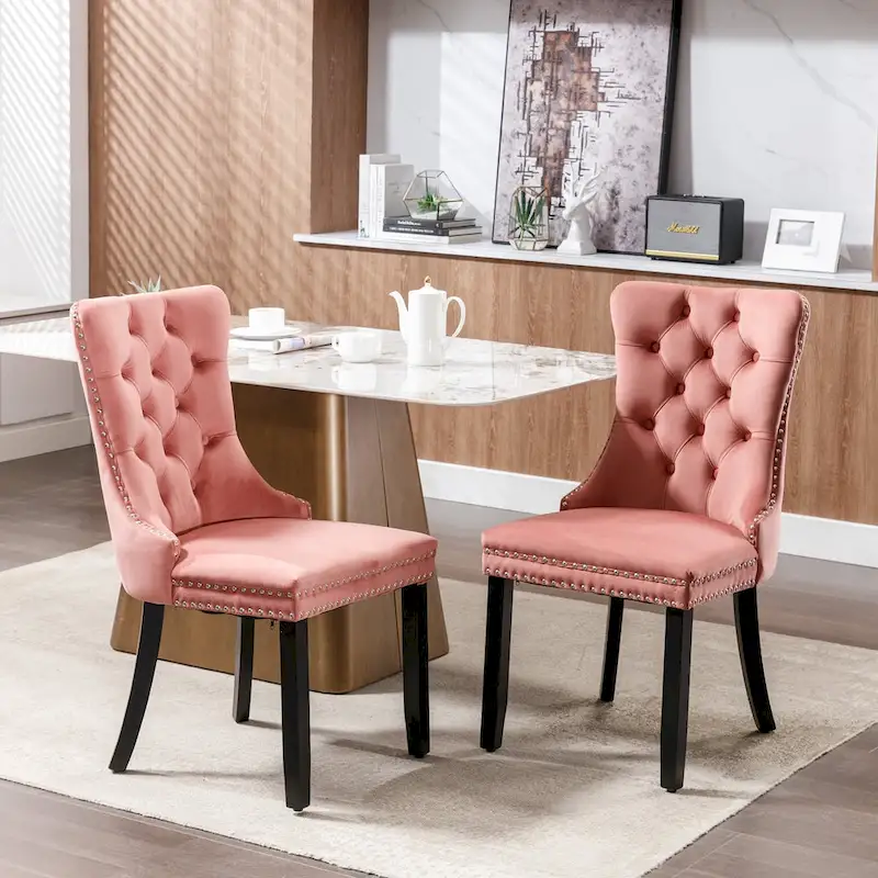 Modern Velvet Upholstered Dining Chair with Wood Legs,Set of 2