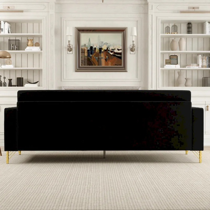 Black 85.63  Velvet 3-Seater Sofa with Gold Accents