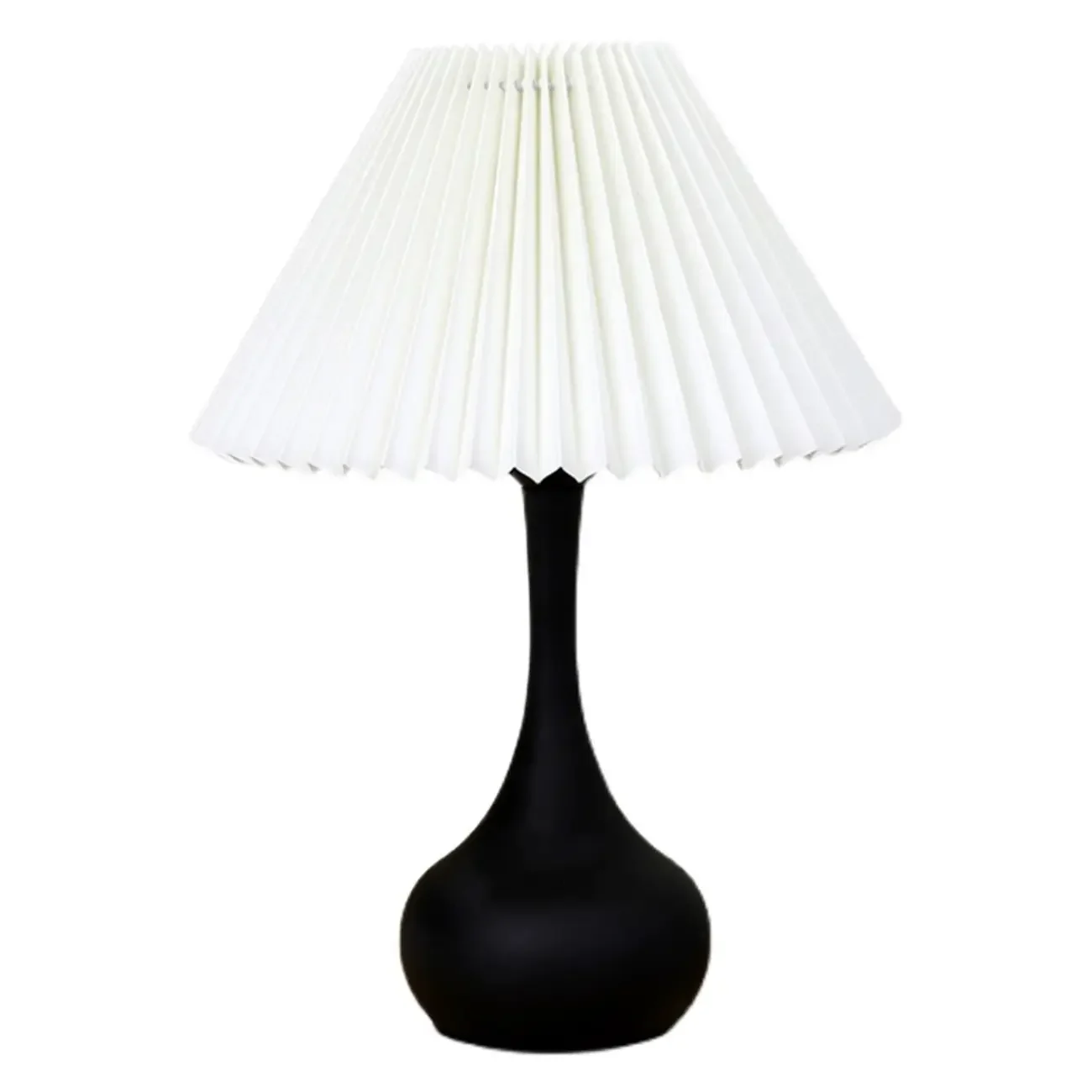 Modern Simple Black LED Table Lamp in Pleated Fabric Shade