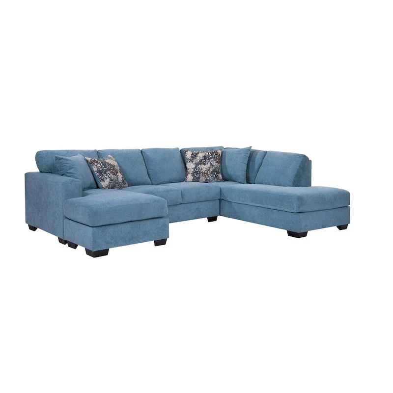 Blue Chenille U-Shaped Sectional Sofa with Chaise