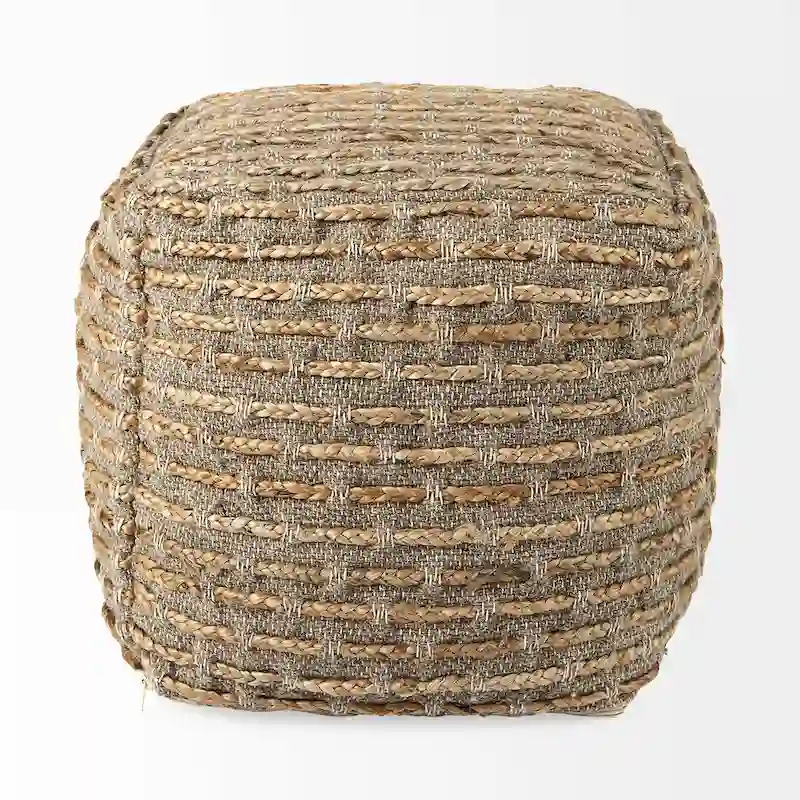 Mercana Binita Grey / Brown Hemp Wool & Cotton Square Pouf