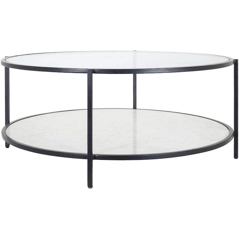 Alecsis Glass Round Coffee Table - 14H x 36W x 36D