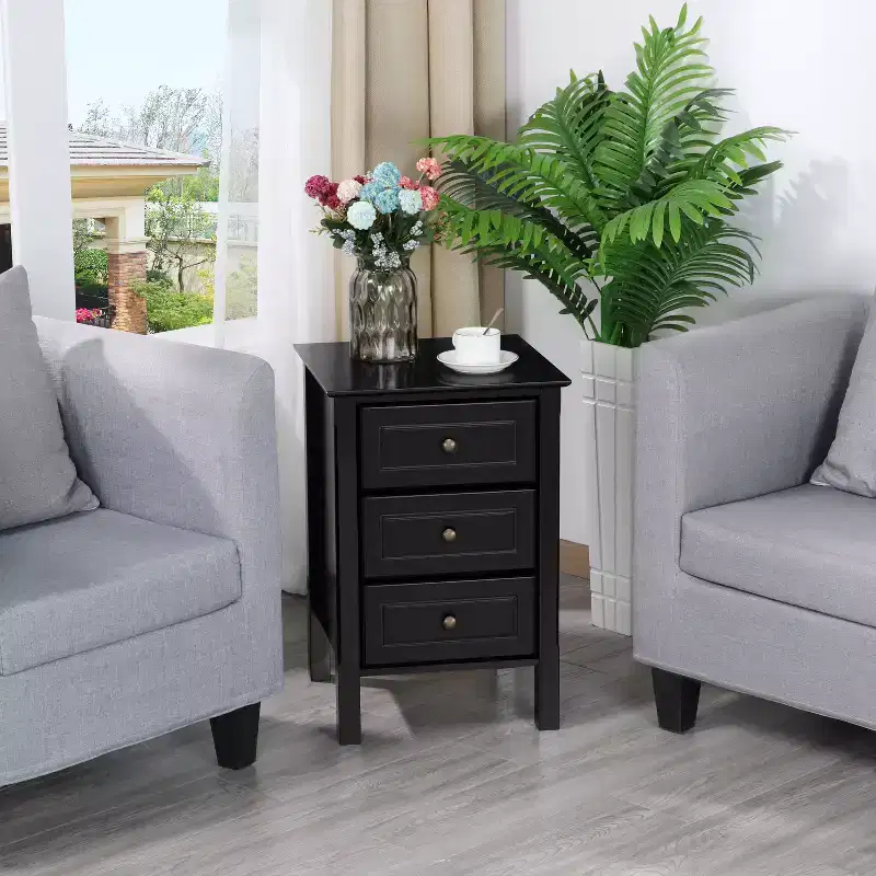 Yaheetech 3 Drawer End Table with Solid Wood Legs for Living Room