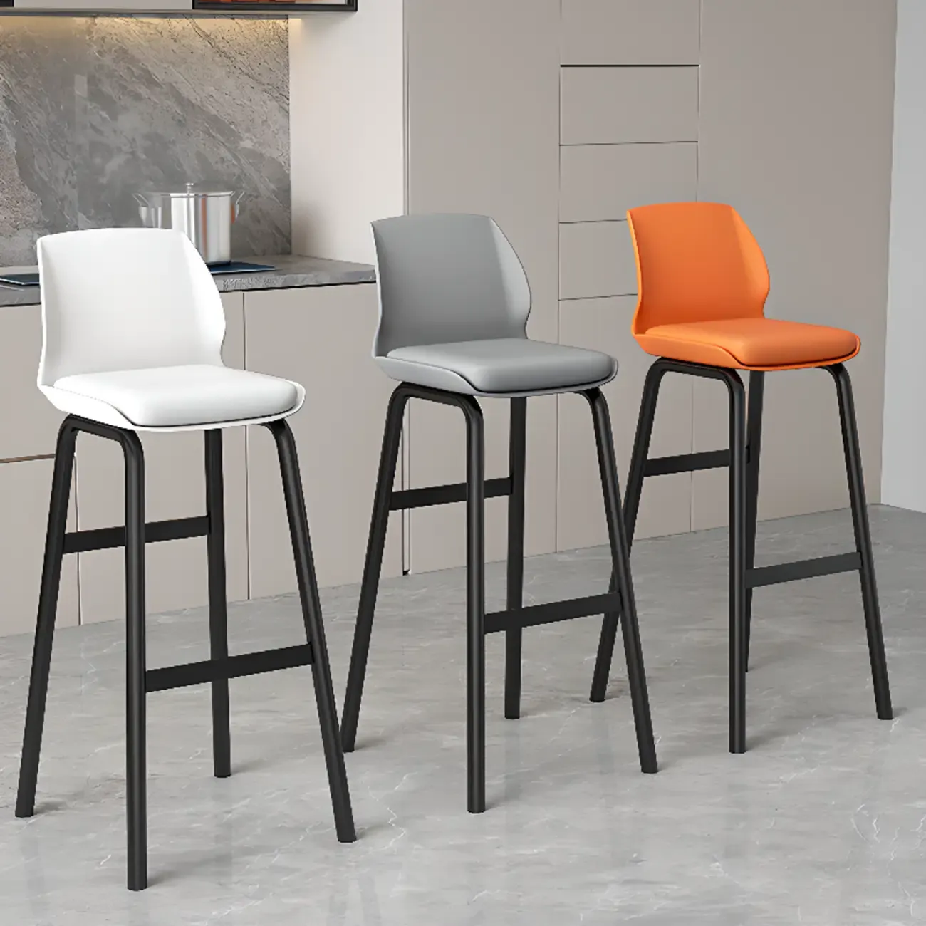 Stylish Rectangular Faux Leather Metal Cafe Bar Stools