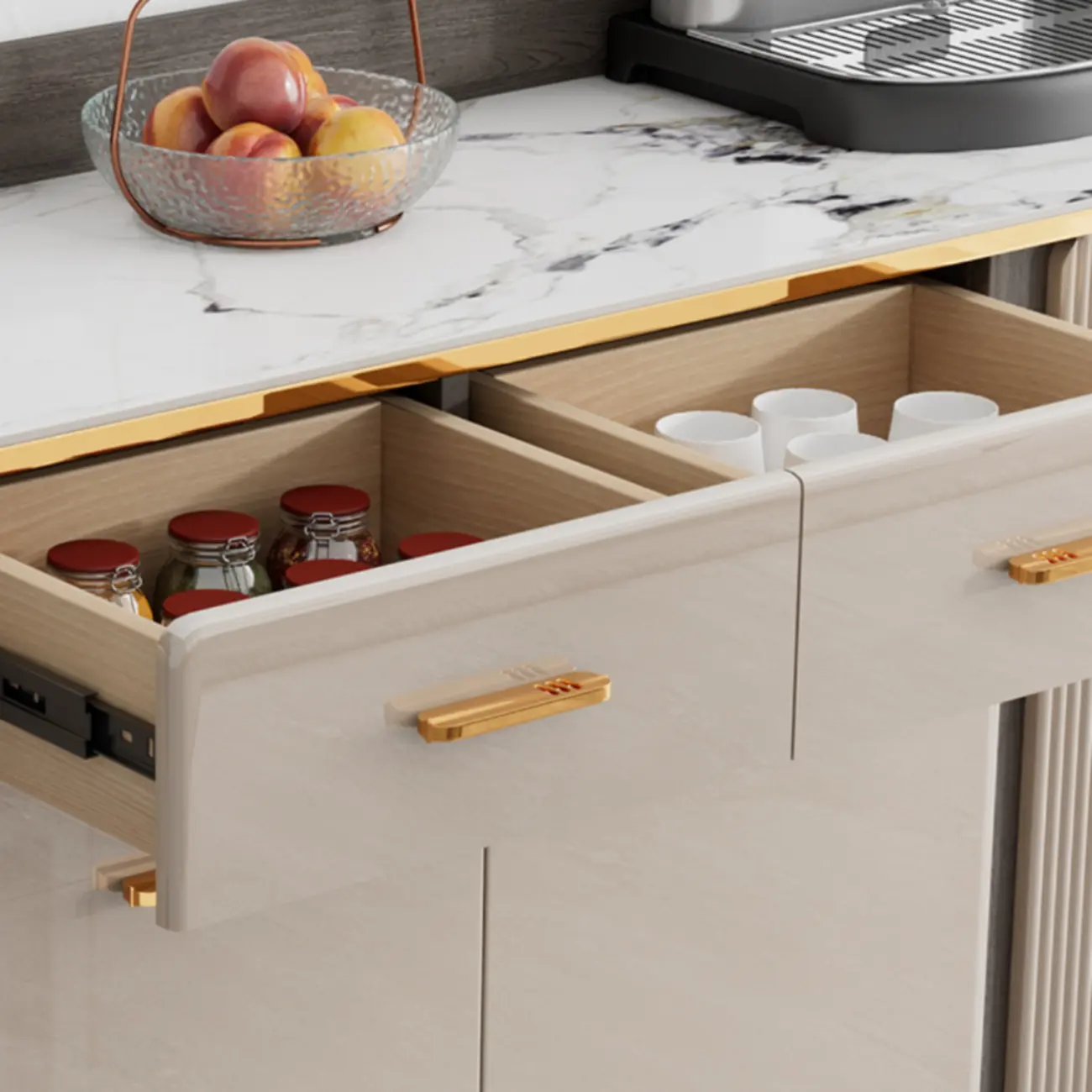 Glam Adjustable Wooden Dining Hutch China Cabinet