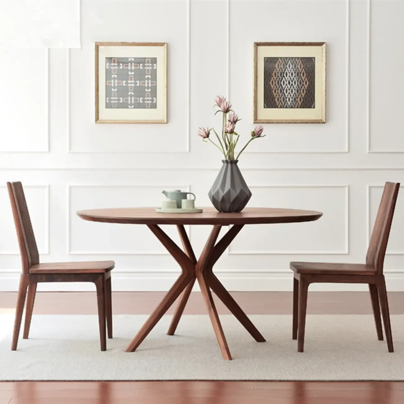 Modern Brown Solid Wood Round Dining Table
