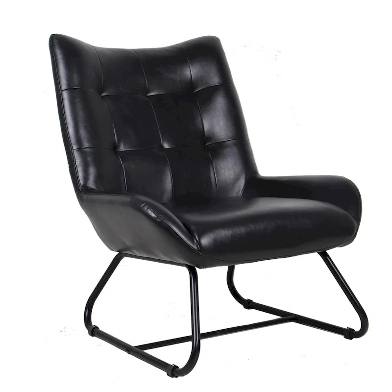Set of 2 Leatherette Wingback Accent Chairs with Metal Legs - 35.5H