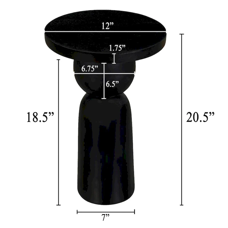 Tia 12 Inch Round Side End Table with Turned Pedestal Base, Mango Wood in Matte Black Finish