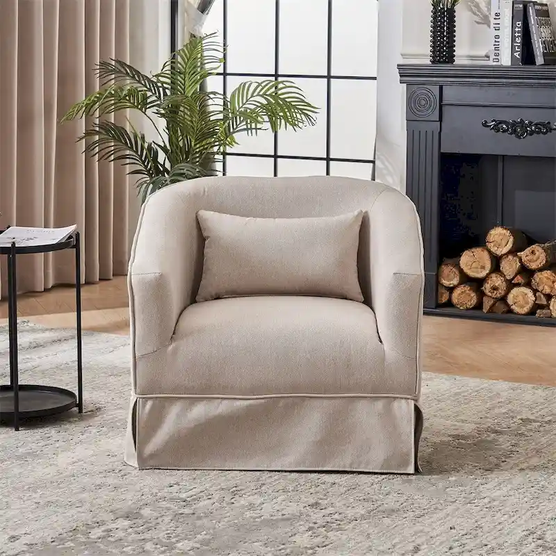 Swivel Barrel Chair with Ottoman and Black Metal Base