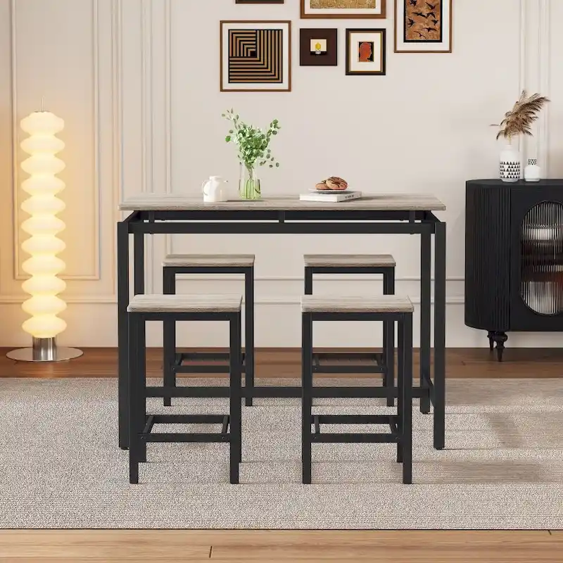 Modern 5-Piece Oak Compact Bar Table Set