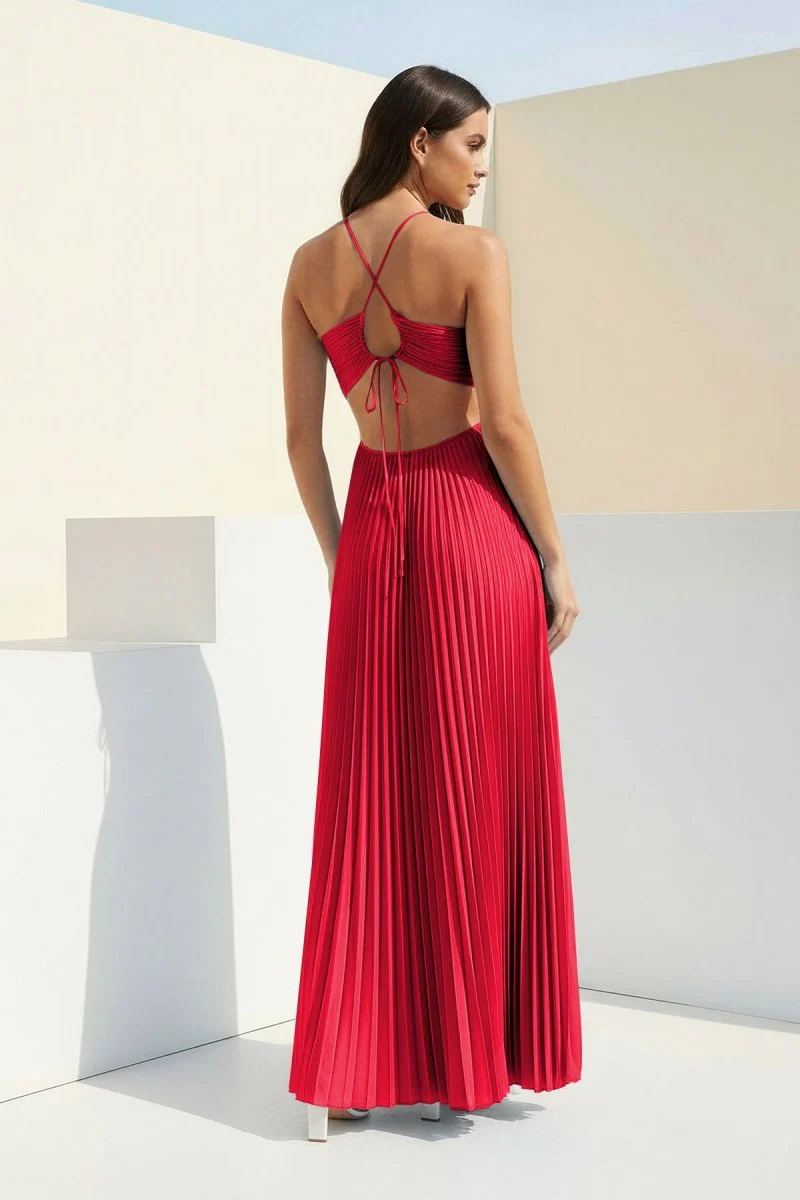 Sky Blue Halter Pleated Satin A Line Prom Dresses With Cutout