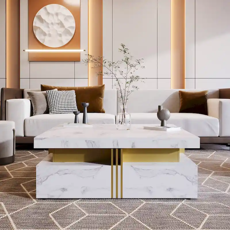 43.3  Modern Square Storage Coffee Table with 4 Drawers for Living Room