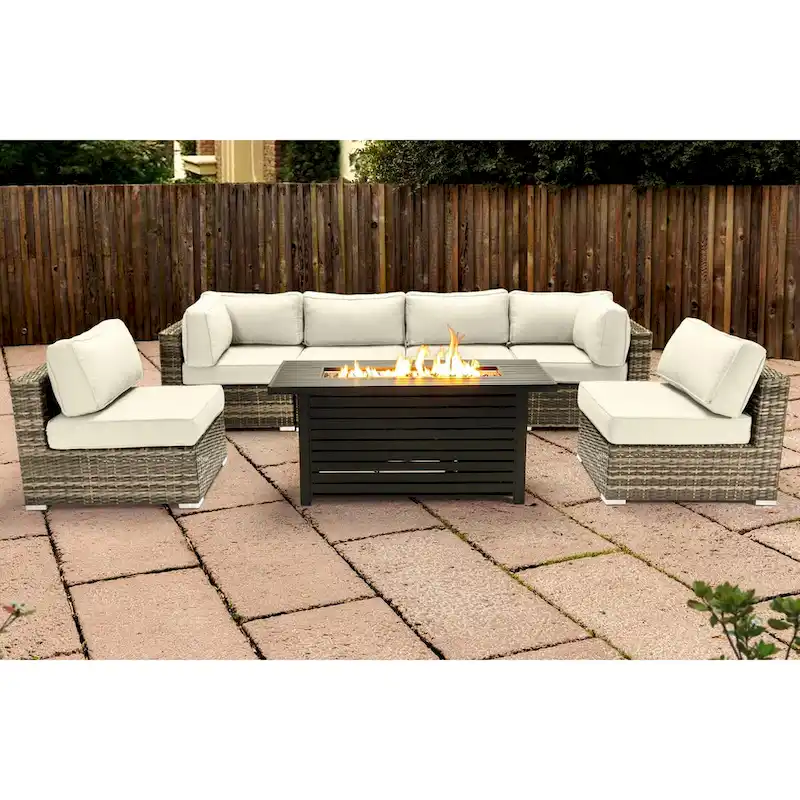 LSI 6 Person Seating Group With Metal Firepit And Sunbrella Cushions