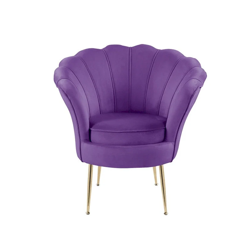 Velvet Scalloped Back Barrel Accent Chair with Metal Legs