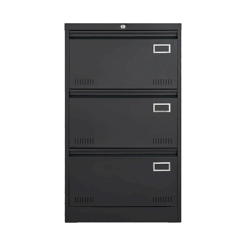 Black Locking Metal File Cabinets with Three Drawer, Lock and Key