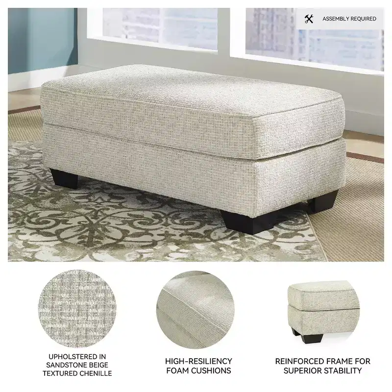 Signature Design by Ashley Monaghan Ottoman, Sandstone Chenille Upholstered Living Room Footrest