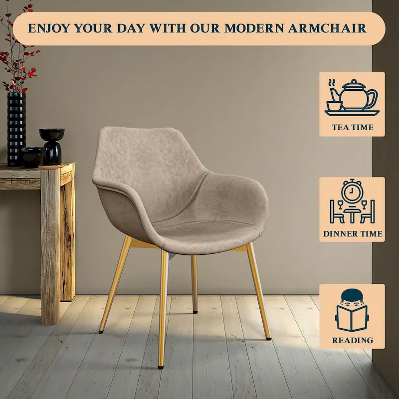 Markley Modern Leather Dining Armchair Set of 4 With Gold Metal Legs Accent Side Chair