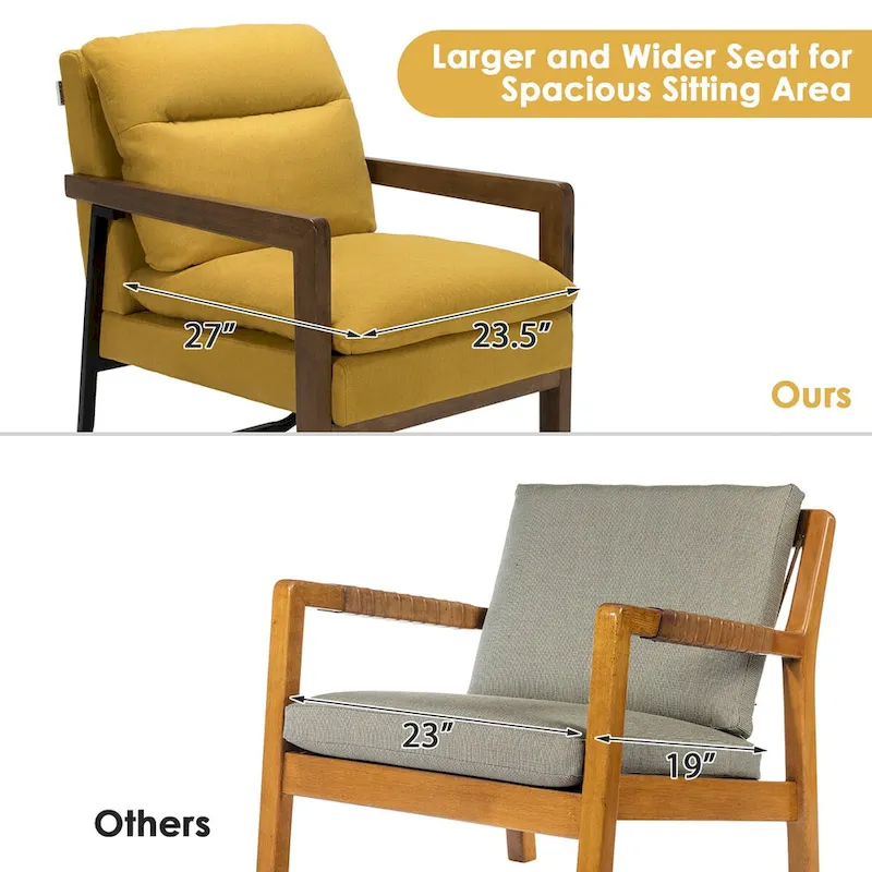 Blue Linen Accent Armchair with Rubber Wood Legs – 1-Seat