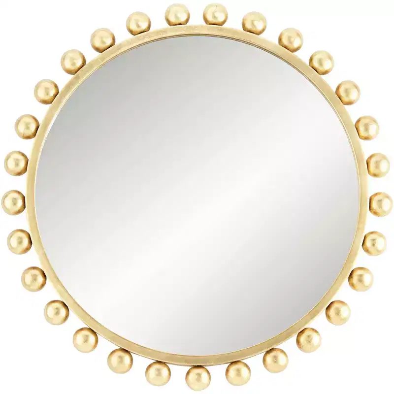 Uttermost Round Vanity Decorative Accent Wall Mirror Modern Sphere Edge Metallic Gold Leaf Frame 33 Wide for Bathroom Bedroom