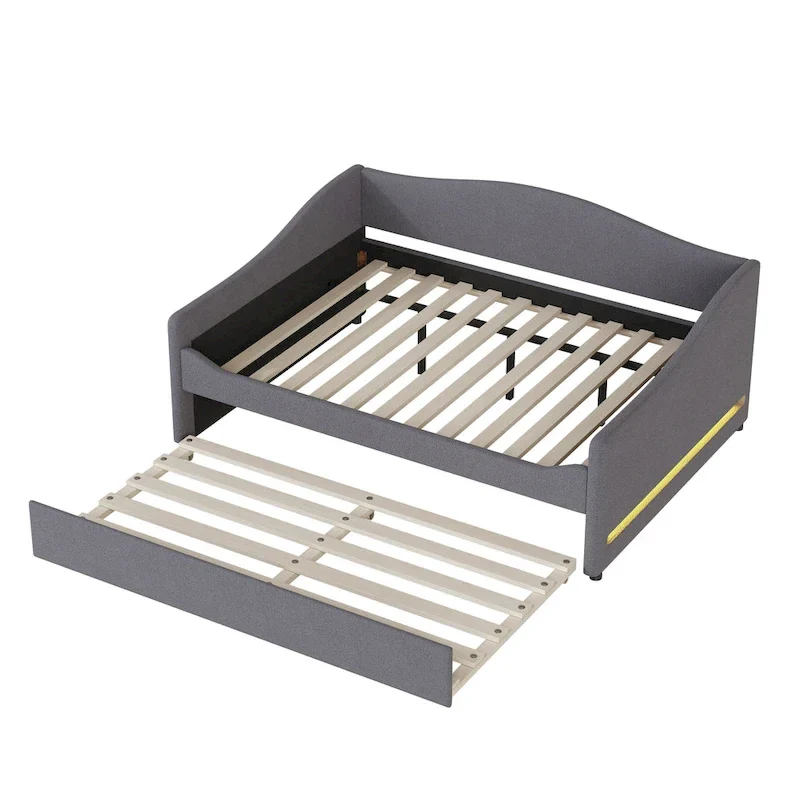 Full Teddy Fleece Daybed with Trundle and LED Lights