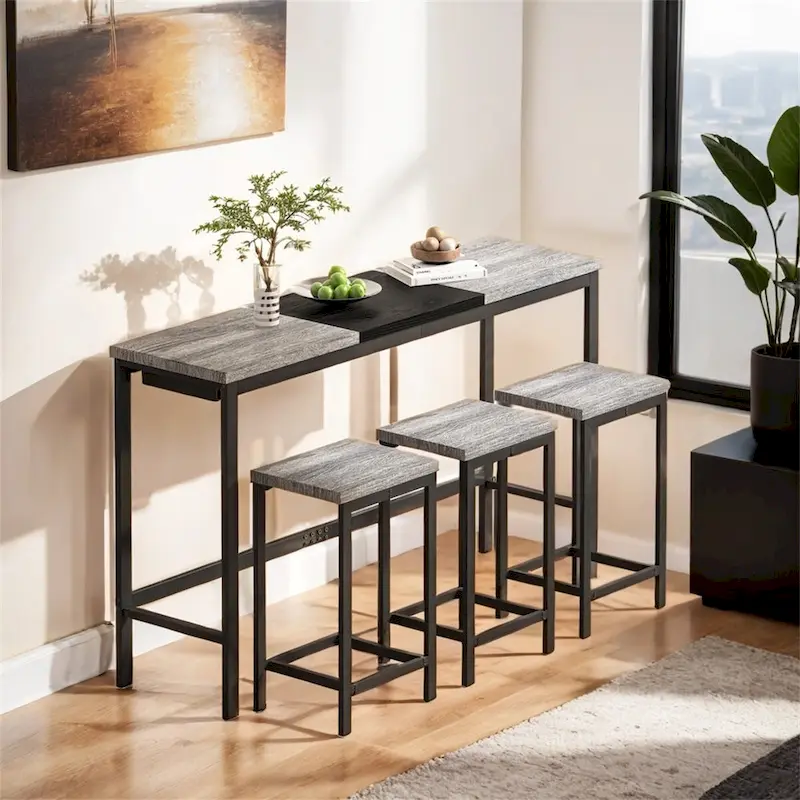 Kitchen Dining Table,Pub Table,Long Dining Table Set with 3 Stools