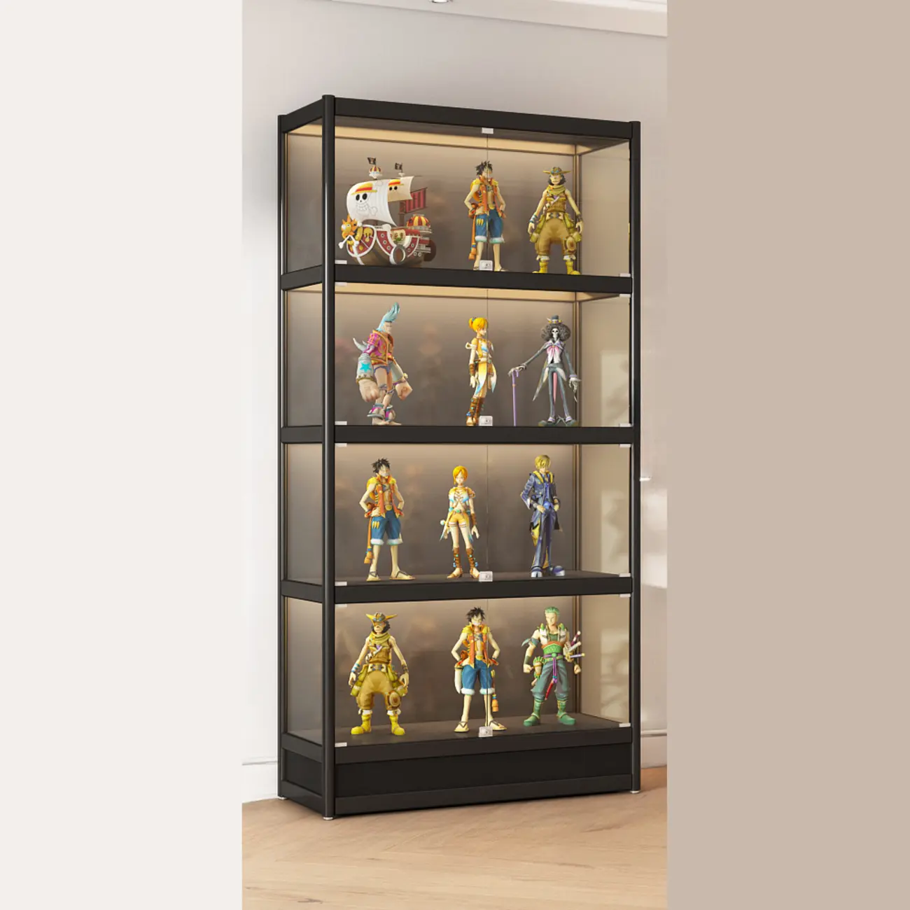 Adjustable Black Metal Shelf Glass Display Cabinet