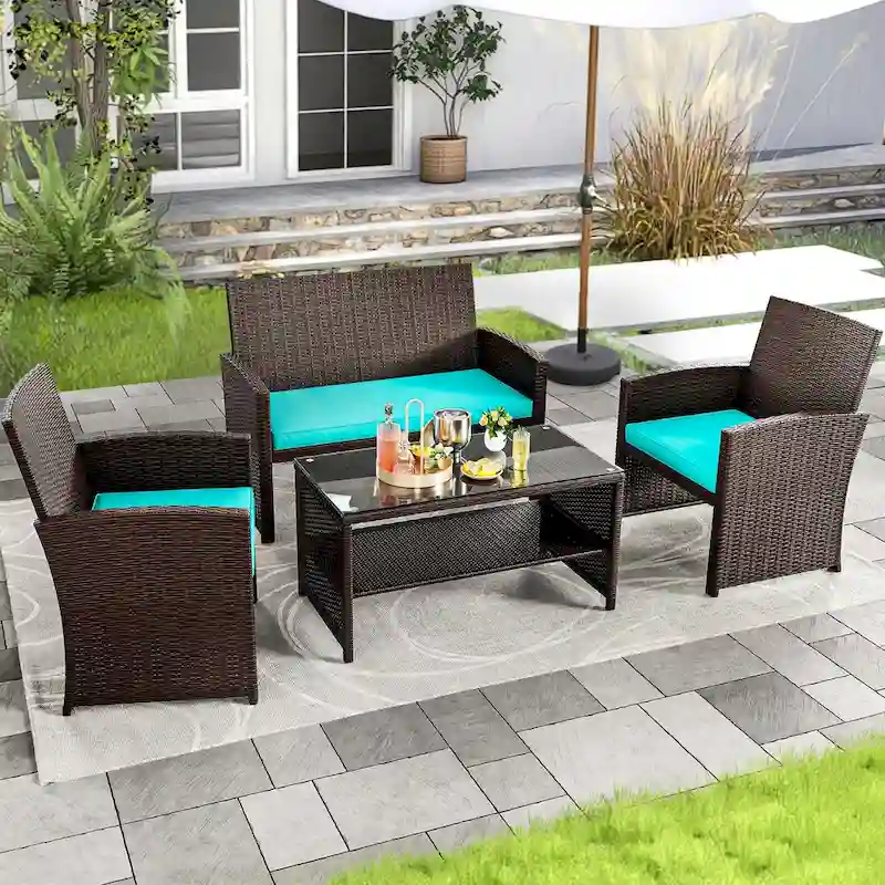 Moasis 4-Piece All Weather Rattan Conversation Loveseat for Backyard - 4 Pcs