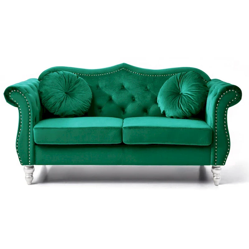 Hollywood 68 in. Velvet Chesterfield Loveseat with 2-Throw Pillow - 68L x 35W x 34H