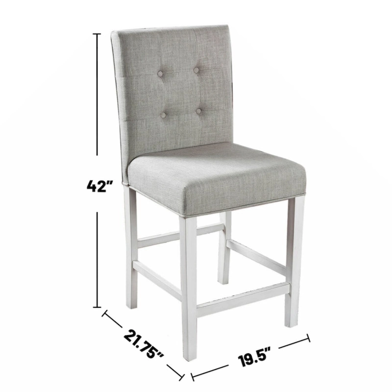 Set of 2 Fabric Counter Height Chair in Antique White and Light Gray