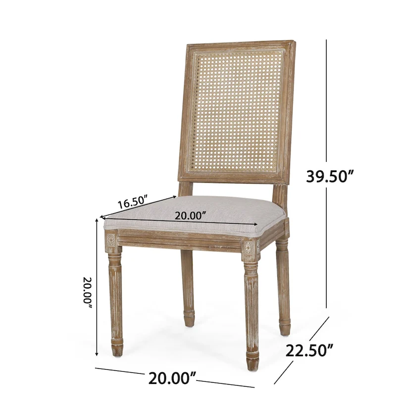 Natural Wood and Cane Upholstered Dining Chairs for 4 People
