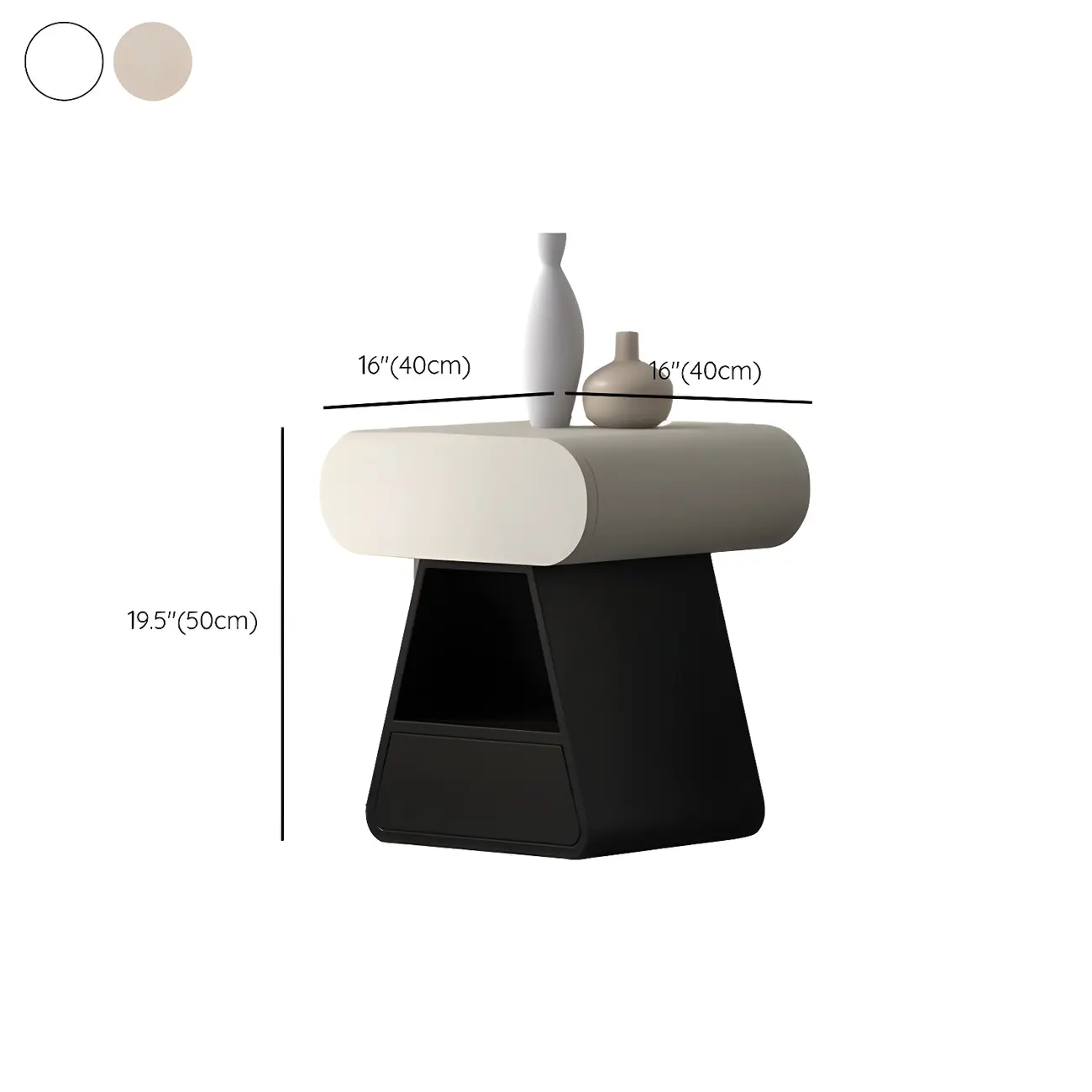 Simple Rectangular Wood Black-White 2 Drawer Nightstand