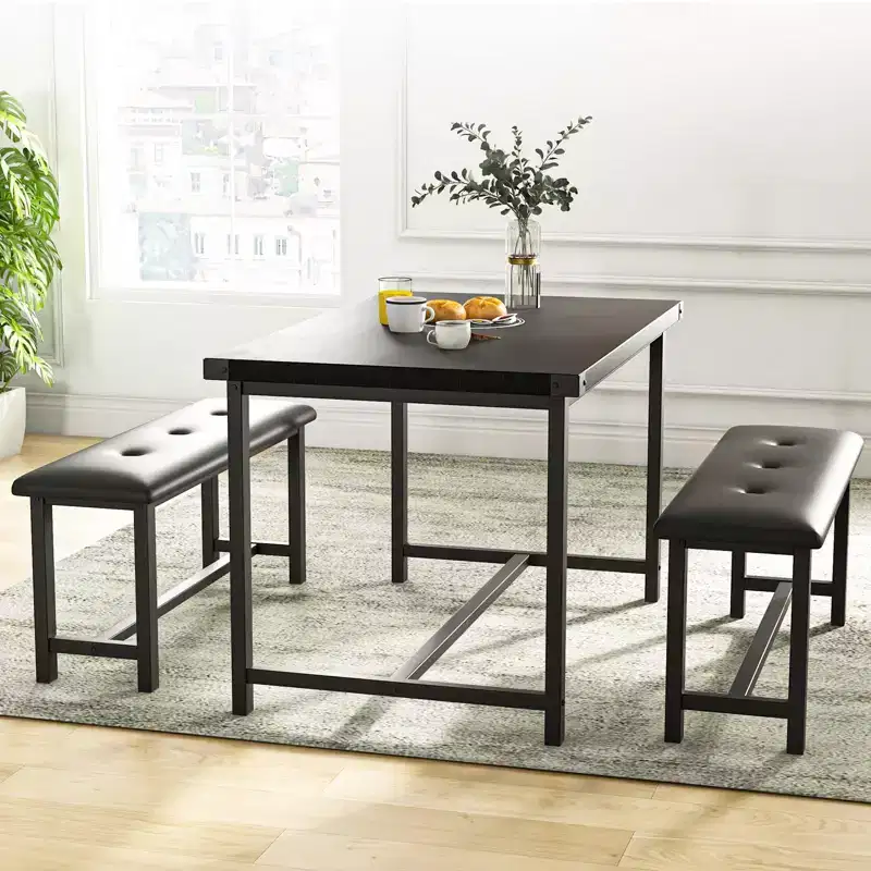 COZONY Dining Table Set for 4 with 2 Upholstered Benches - Rectangular Kitchen Table Set for Small Spaces, Apartment
