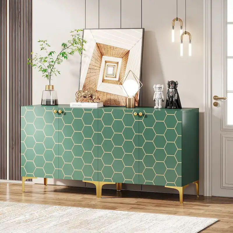 Storage Cabinets Set of 2 with Hexagonal Pattern Doors