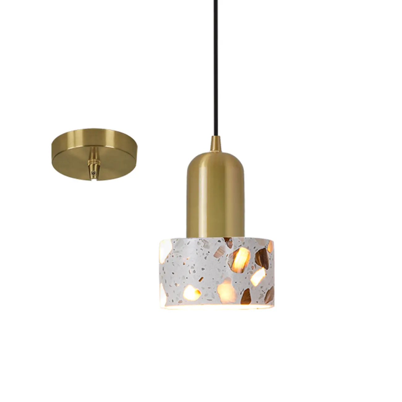Modern Terrazzo Cylinder Brass Pendant Light