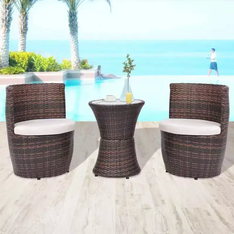 vidaXL Patio Bistro Set Patio Round Table Set Conversation Set Rattan