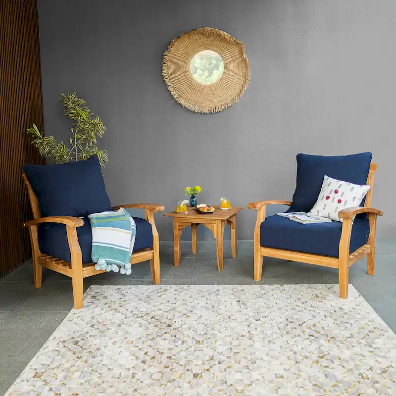 Cambridge Casual Leon 3-piece Teak Patio Chat Set with Cushions