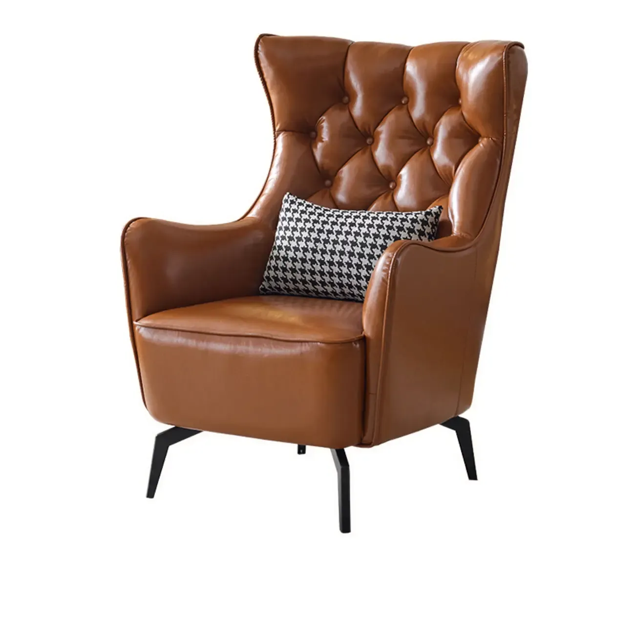 Modern Oiled Leather Tufted Wingback Accent Chair with Arms