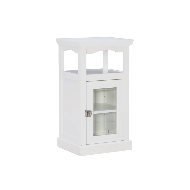 White Painted Freestanding Storage Cabinet with Glass Door