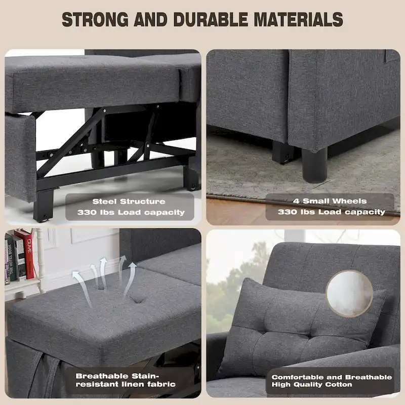 Single Sofa Bed with Pullout Sleeper with 1pc Lumbar pillow