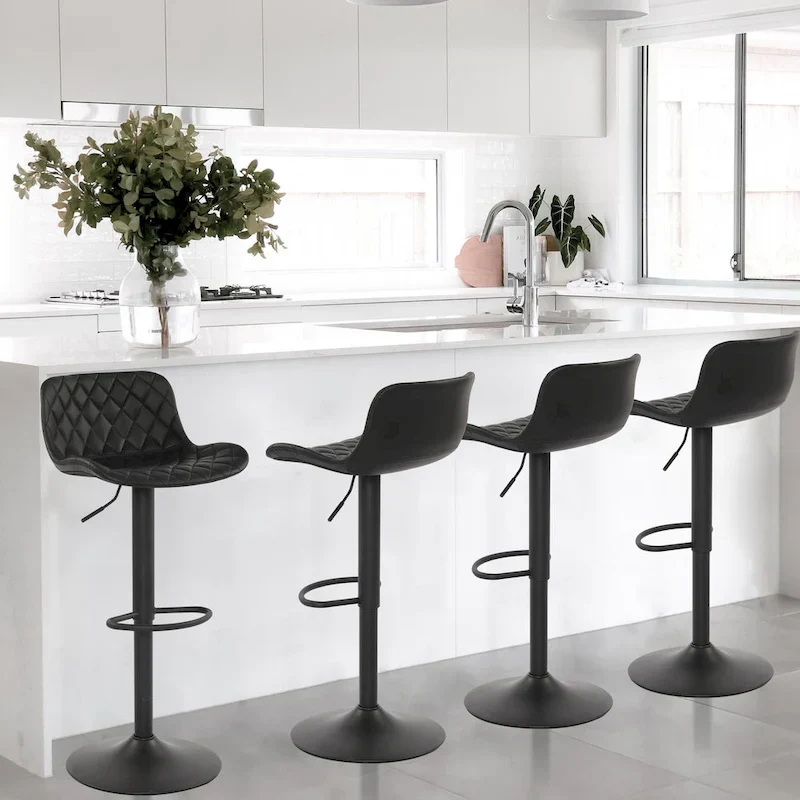 Faux Leather Adjustable Barstools Upholstered Counter Bar Pub Height Stools